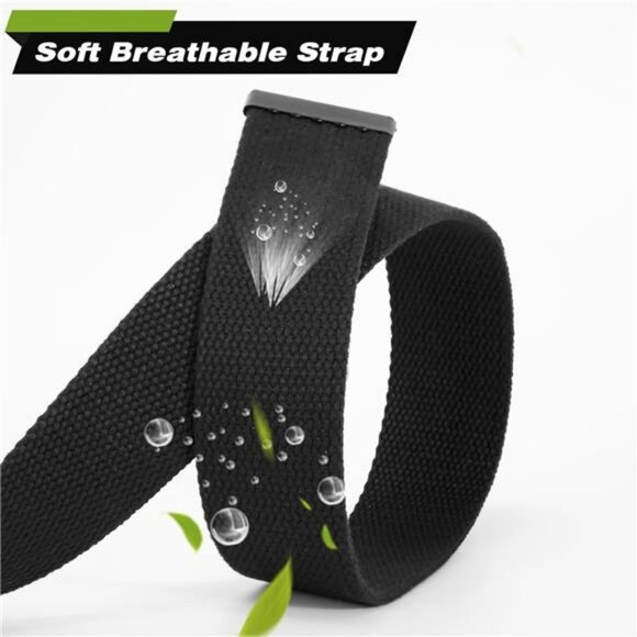 Mens Canvas Web Belt Adjustable Military Style Flip Top Buckle Black Cut Fit - Picture 2 of 7